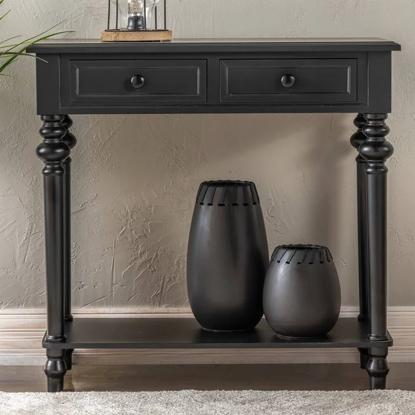 Copper Grove Kapan 2-Drawer Console Table with Turned Legs - Black