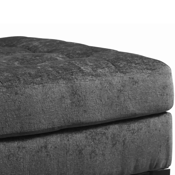 Benzara BM206198 Wooden Oversized Accent Ottoman with Tufting Details Gray and Black