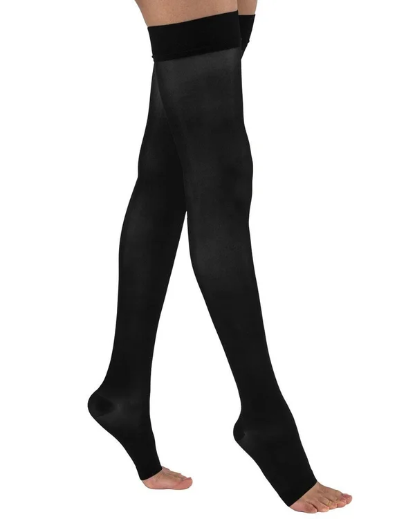 Juzo Soft 15-20 mmHg Open Toe Thigh High w/ Silicone Top Band, V, Short, Beige