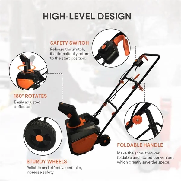 120V 60Hz Power Snow Blower 12 Amp Electric Snow Thrower Metal Black, 7.18" x 14.17" x 7.13"