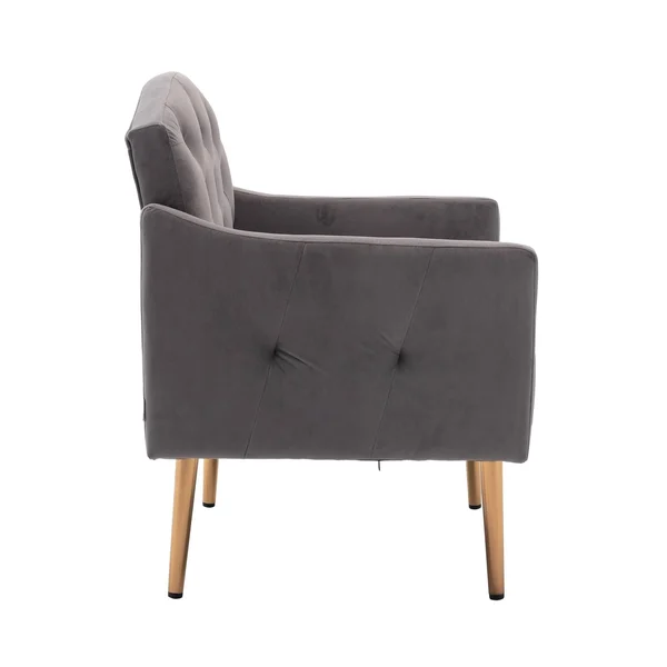 Velvet Upholstered Tufted Accent Chair with Rose Golden Feet - Grey