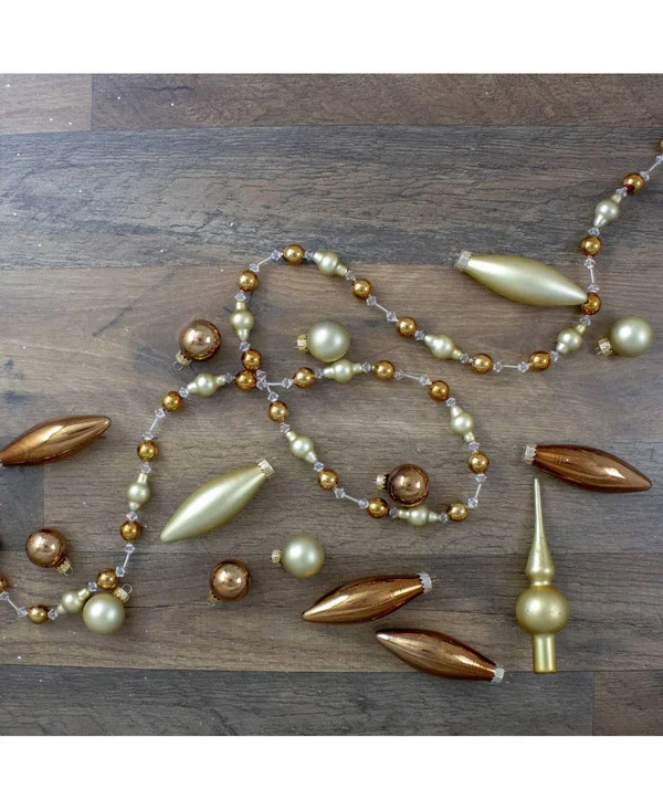 Northlight 4.5& Champagne Gold Christmas Beaded Garland and Ornament Set