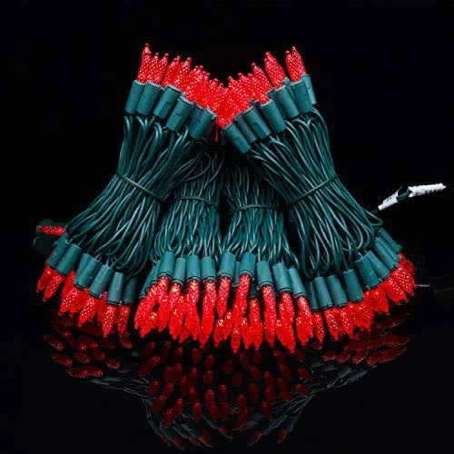 Yuletime UL Certified Red Faceted LED Christmas String Lights 66 Feet 200 LED Commercial Grade Holiday Lights Set Connectable Ho