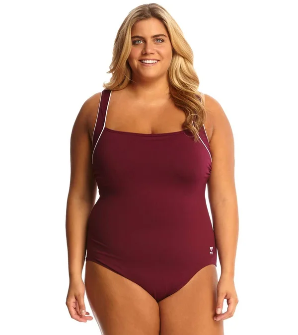 TYR Solid Square Neck Tank Swimsuit Burgundy 24
