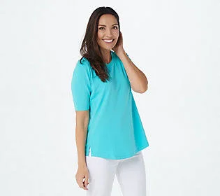 Belle by Kim Gravel TripleLuxe Knit Elbow-Sleeve Top, Size Medium, Turquoise