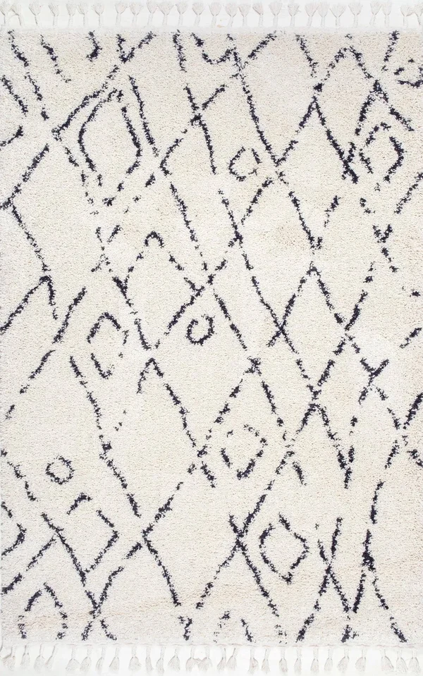 nuLOOM Nieves Moroccan Diamond Tassel Off White 4& x 6& Rug