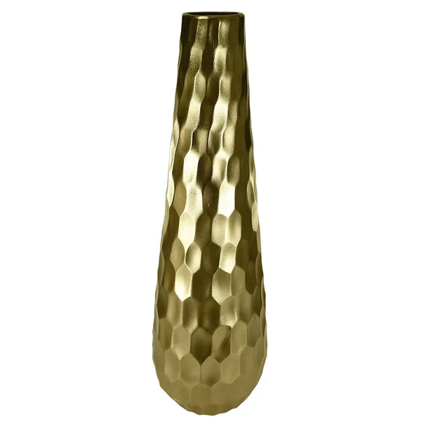 Benjara Metal Vase with Hammered Textured Surface - Gold