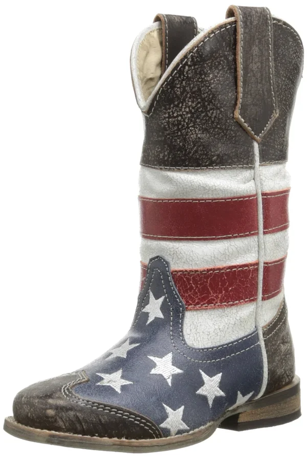Roper Kids American Flag Square Toe Western Boots