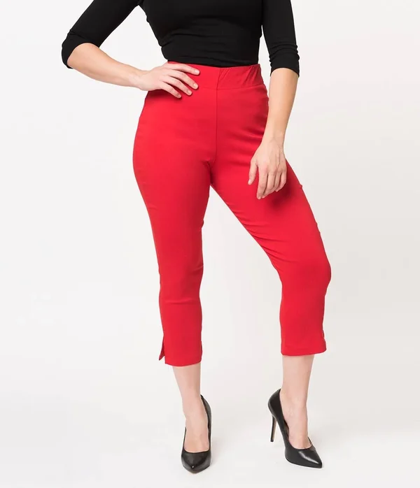 Unique Vintage Red High Waist Rachelle Capri Pants - Size M/6-8