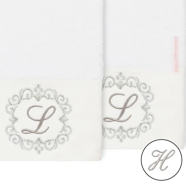 Linum Home Monica 2 Piece Embellished Hand Towel Set - Gray-L