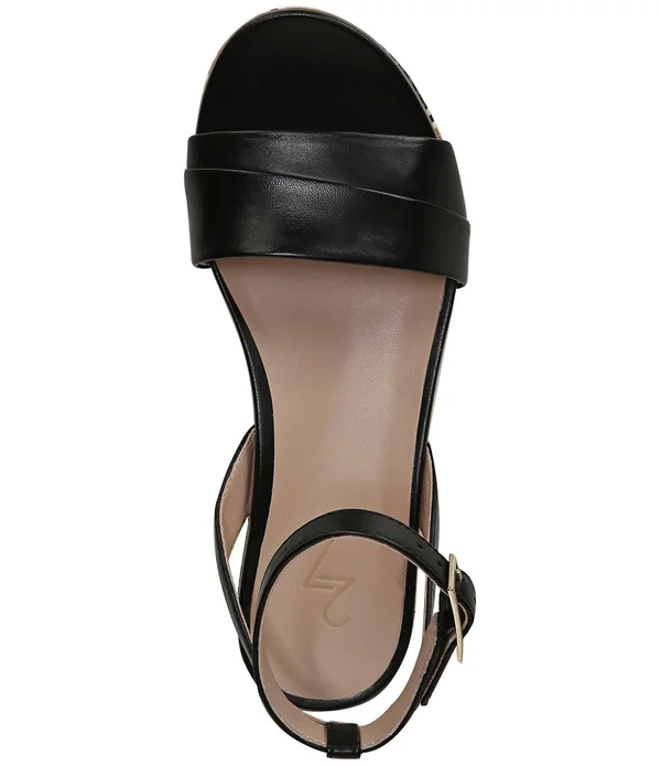 27 Edit Jamari Leather Striped Platform Sandals - Womens, 5M, Black