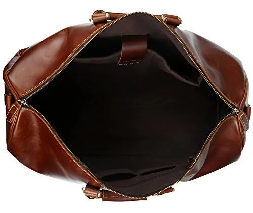 BAIGIO Men's Genuine Leather Weekend Overnight Travel Luggage Duffel Bag Boarding Bag (Brown)