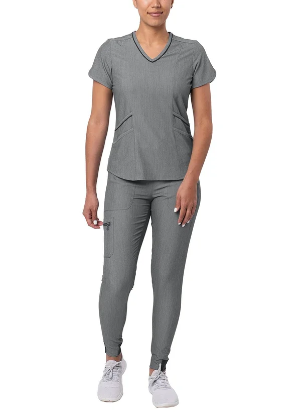 Adar Pro Heather Modern Athletic Scrub Set for Women - Modern V-Neck Scrub Top & Yoga Jogger Scrub Pants - P9500H - Heather