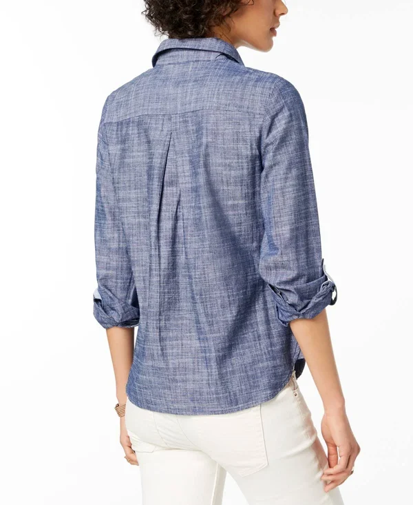Tommy Hilfiger Women's Half Zip Popover Shirt - Chambray Blue, S