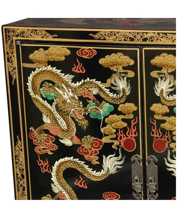 Oriental Furniture Black Dragons Lacquer Shoe Cabinet