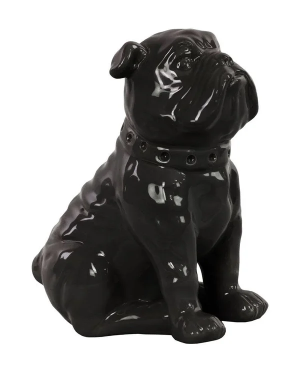 Urban Trends Collection Ceramic Sitting British Bulldog Figurine with Collar Gloss Finish Black