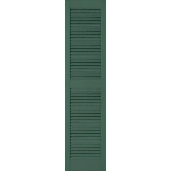 18 inchw x 77 inchh Lifetime Vinyl - Custom Straight Top Center Mullion, Open Louver Shutters, Forest Green