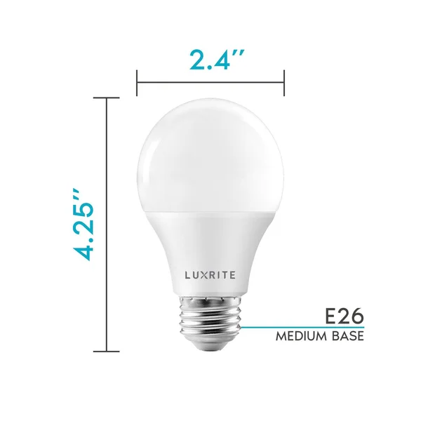 Luxrite A19 LED Bulb 75W Equivalent, 1100 Lumens, 3000K Warm White, Dimmable, 11W, Enclosed Fixture Rated, Energy Star, E26 Base