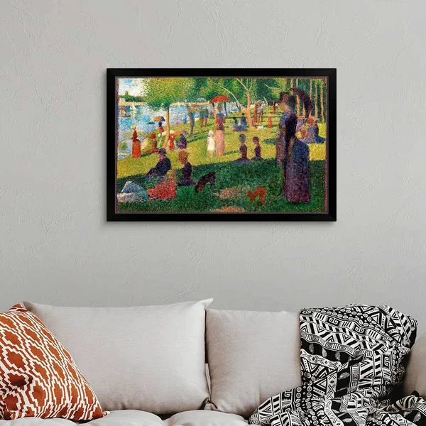 A Sunday on La Grande Jatte, Black Framed Wall Art, 36x24, Great Big Canvas