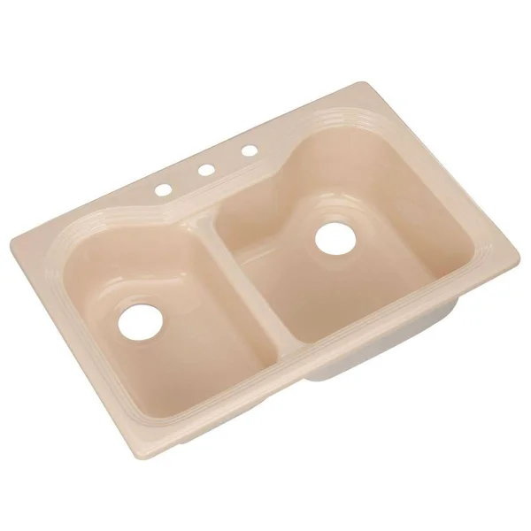Thermocast Breckenridge Drop-In Acrylic 33 in. 3-Hole Double Bowl Kitchen Sink in Peach Bisque 46307