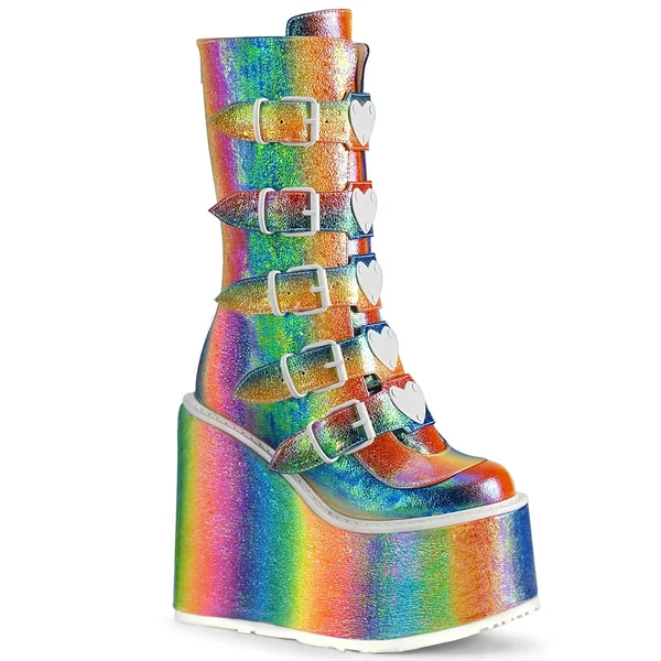 Women's Demonia Swing 230 Platform Mid-Calf Boot, Size: 7, Purple