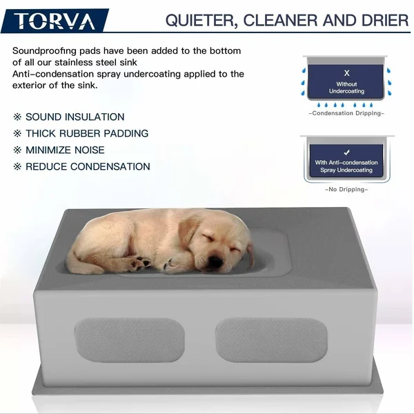 TORVA 22.5 inch Undermount 16 Gauge Single Bowl Stainless Steel Kitchen Sink, Bar or Prep Sink