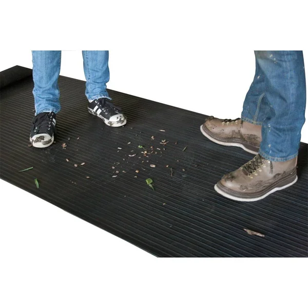 Rubber-Cal Wide Rib Rubber Floor Mat, Black, 1/8x22 x 48x22 x 180x22