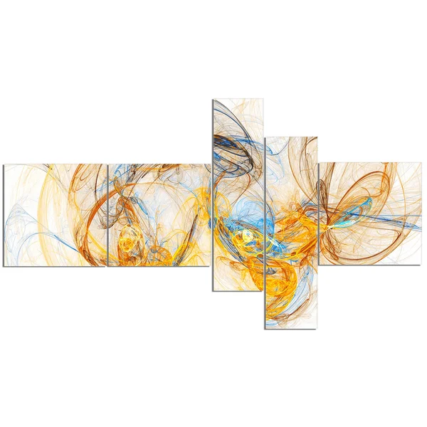 Designart 'Billowing Smoke Yellow' Abstract Canvas Art Print - 60 in. Wide x 32 in. High - 4 Panels