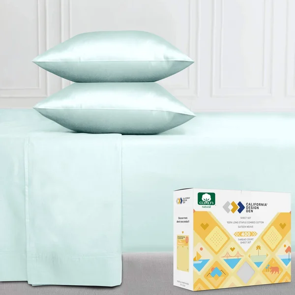 Everyday Soft Sateen Solid Sheet Set Twin XL, Sea Foam, Sheet Set - 100% Cotton - 400 Thread Count