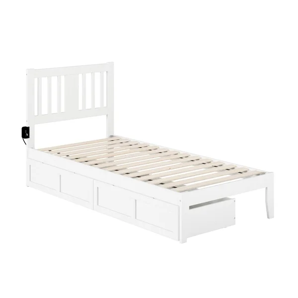 Atlantic Furniture AG8913444 Tahoe Queen Bed with USB Turbo Charger & 2 Extra Long Drawers Walnut