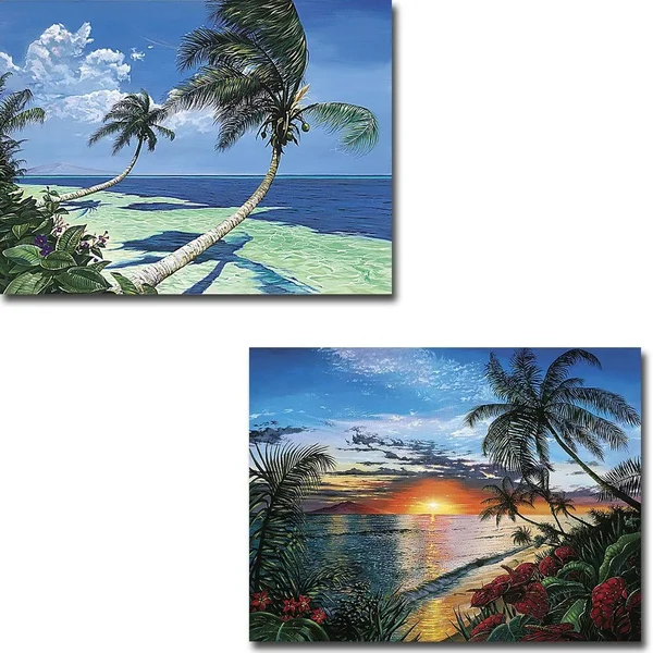 Beckoning Palms & Sunset Serenade by Westmoreland 2-pc Gallery Wrapped Canvas Giclee Set (12 in x 16 in Each Canvas in Set)