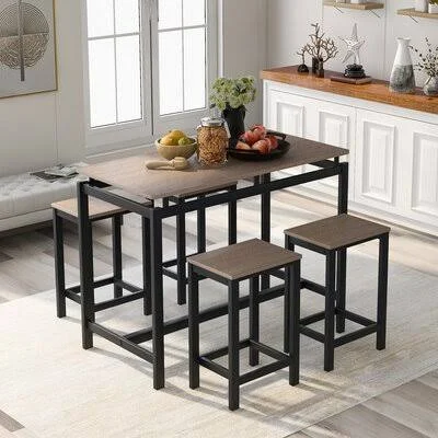 5-Piece Kitchen Counter Height Table Set, Industrial Dining Table with 4 Chairs (Oak) Latitude Run Table Top Color: Dark Brown