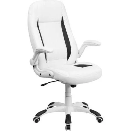Flash Furniture High Back Leather Executive Swivel Office Chair with Flip-Up Arms - Size: 28'W x 30'D x 43.75' - 48'H, White