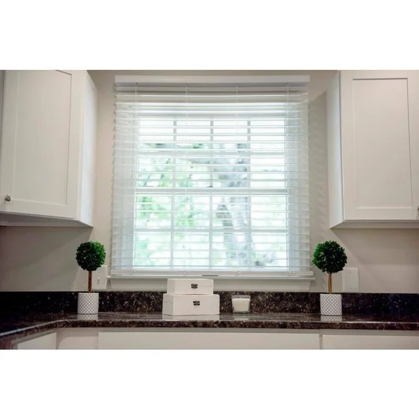 Safe-T-Shade 2-in Slat Width 50.5-in x 64-in Cordless Soft White Faux Wood Room Darkening Faux Wood Blinds, WC25166W-D