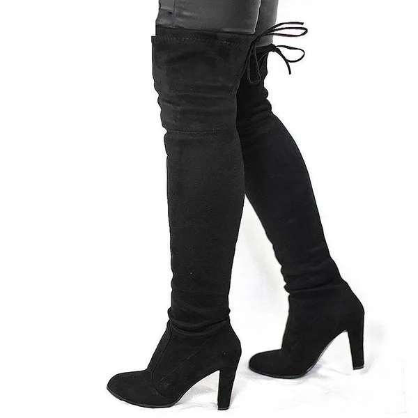 Women's High Boots Over The Knees Stretch Tight Faux Suede Brown 10