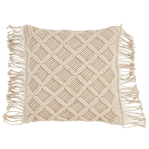 Saro Lifestyle 5148.N18S 18 in. Square Down Filled Macrame Throw Pillow - Natural