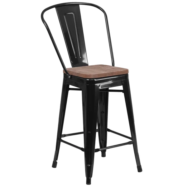 Flash Furniture 24x22 High Metal Counter Height Stool with Back and Wood SEAT - White