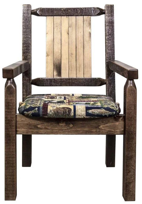 Montana Woodworks Homestead Collection Captain&s Chair - Woodland Upholstery w/ Laser Engraved Moose Design, Stain & Lacquer