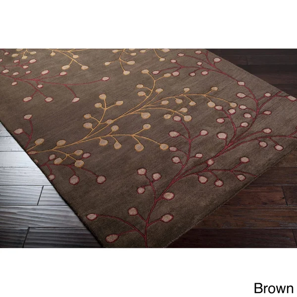 Sakura Handmade Transitional Floral Wool Area Rug - Slate 9& x 12&