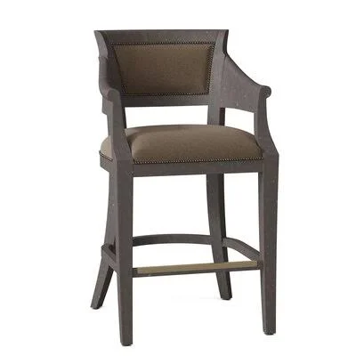 Gilroy 30.5x22 Bar Stool Fairfield Chair Body Fabric: 8789 Barley, Frame Color: Charcoal, Nailhead Color: Brass