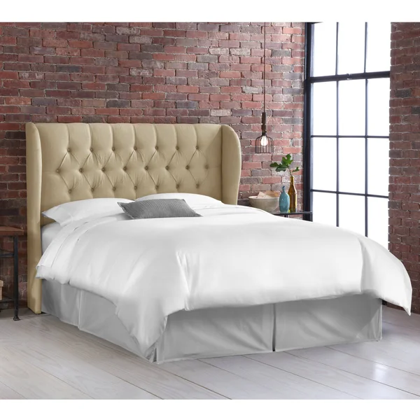 Skyline Furniture Tufted Wingback Upholstered Headboard, California King, Sandstone Linen