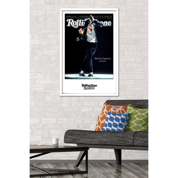 Trends International Rolling Stone Magazine - Michael Jackson 09 Framed Wall Poster Prints White Framed Version 22.375x22 x 34x2