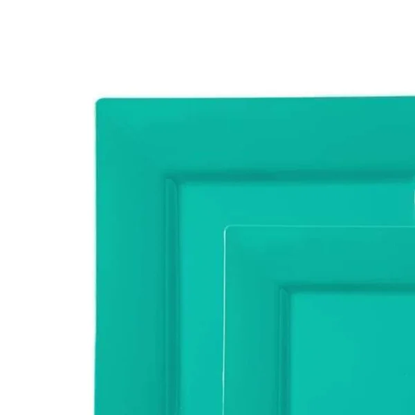 120 Dinner Plates + 120 Salad Plates, Sea Aqua Square Plastic Plates Dinnerware Value Set