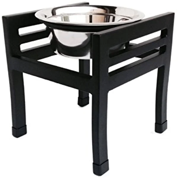 Pets Stop Moretti Single Elevated Stainless Dog Bowl Diner, Black