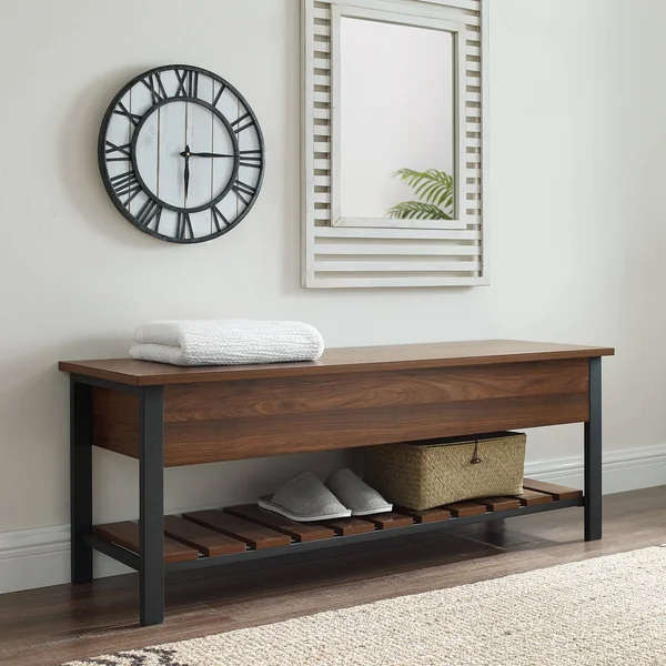Walker Edison 48x22 Modern Farmhouse Storage Bench - Dark Walnut