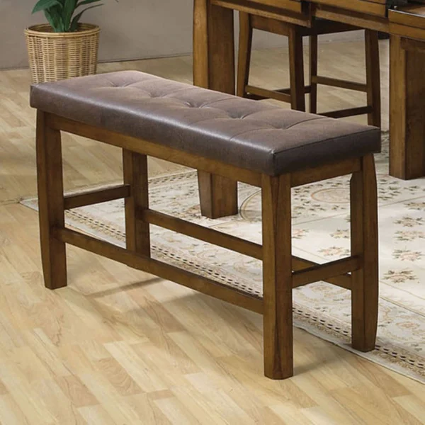Acme Morrison Counter Height Bench with Storage, Brown PU & Oak