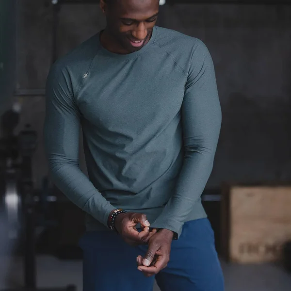 Rhone Reign Training Long Sleeve Men's Clothing Kale/Navy : LG