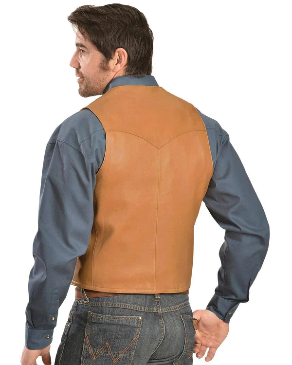 Scully Leather Mens Western Lambskin Button Vest Ranch Tan