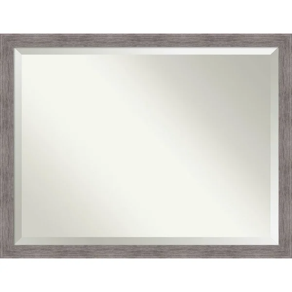 Amanti Art Pinstripe Plank Framed Wall Mirror in Grey