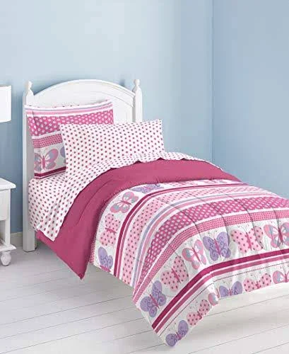 Dream Factory Butterfly Dots Ultra Soft Microfiber Girls Comforter Set - Pink, Fu